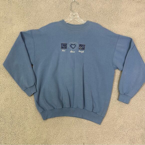 Vintage Live Love Laugh Sweatshirt Adult L‎ Jeweled Blue Grannycore Crewneck - Picture 1 of 7
